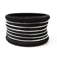 Комплект із 13 браслетів кільце в тканині Чорний