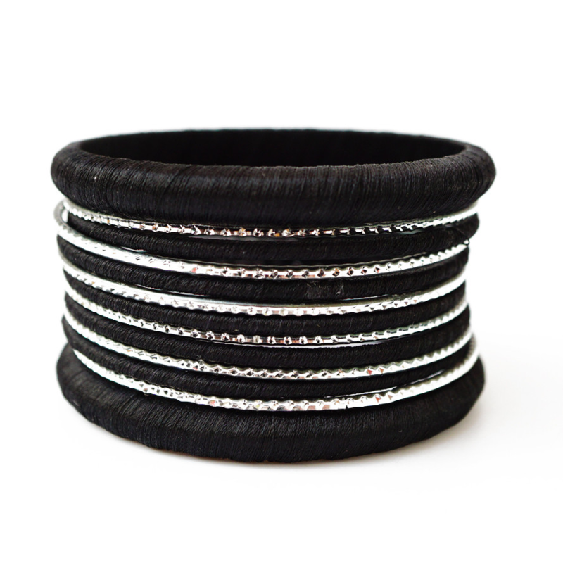 Комплект із 13 браслетів кільце в тканині Чорний