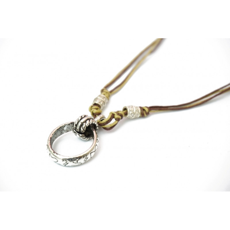 Кулон на шнурку Тибет із білого металу кільце з візерунком