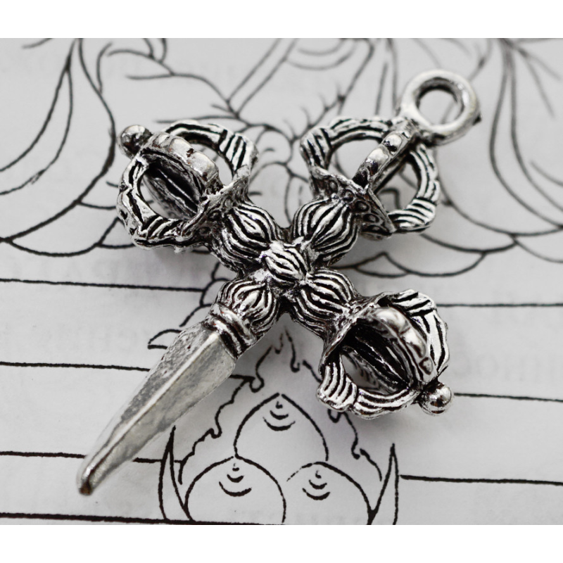 Кулон білий метал Пурбу + Ваджра