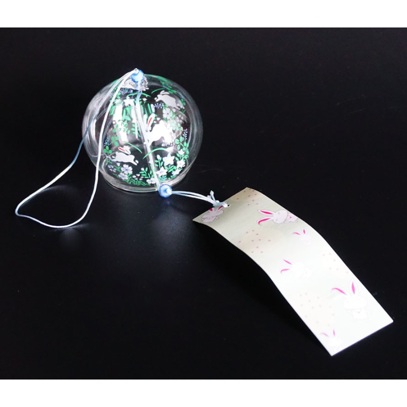 Японський скляний дзвіночок Фурін малий Зайці в квітах