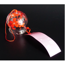 Японський скляний дзвіночок Фурін зі спідничкою Червоні квіти