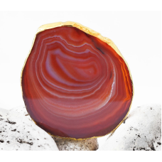 Зріз агата із золотою облямівкою 8 - 10 см. Червоний