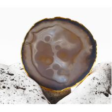 Зріз агата із золотою облямівкою 8 - 10 см. Сірий