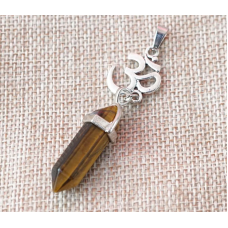 Кулон білий метал “ОМ“ вставка Тигрове око