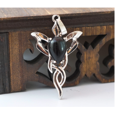 Кулон Кадуцей вставка Чорний обсидіан