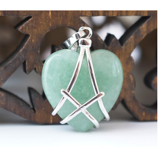 Кулон Серце в сітці вставка Зелений авантюрин