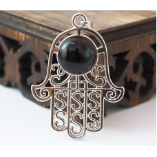 Кулон Хамса вставка Чорний обсидіан