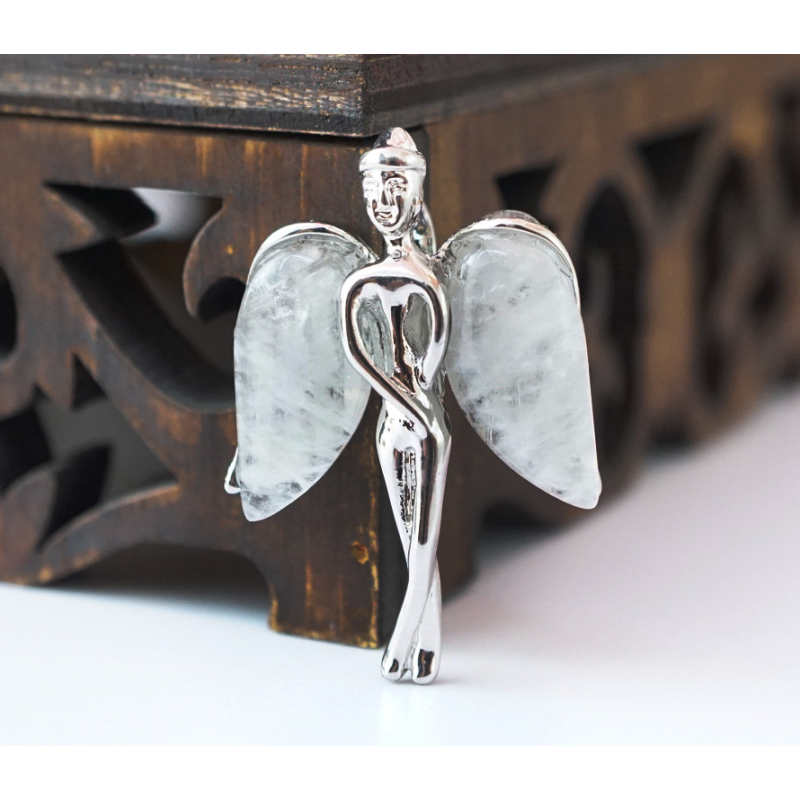 Кулон Ангел з кам“яними крилами вставка Гірський кришталь