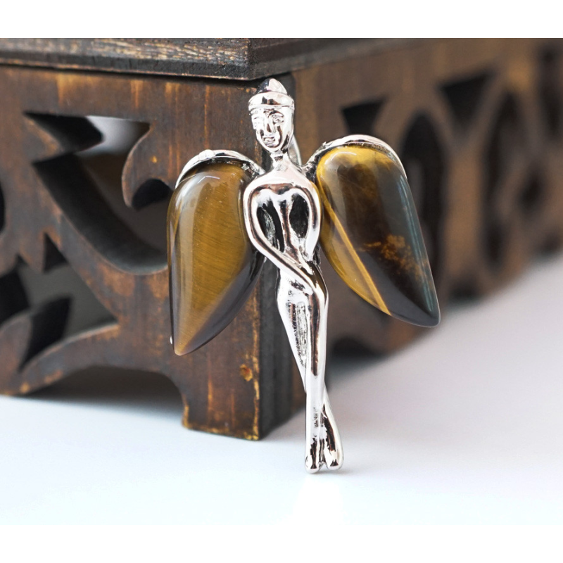 Кулон Ангел з кам“яними крилами вставка Тигрове око