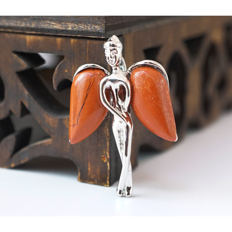 Кулон Ангел з кам“яними крилами вставка Червона яшма