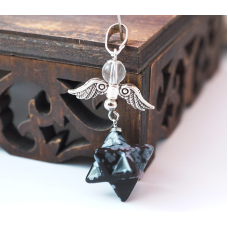 Кулон Кадуцей з меркабою Сніговий обсидіан