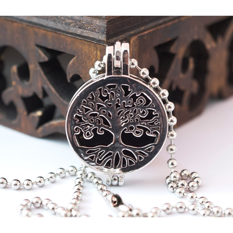 Кулон коробочка “Дерево Життя“ вставка Чорний обсидіан