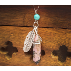 Кулон Перо вставка Родоніт