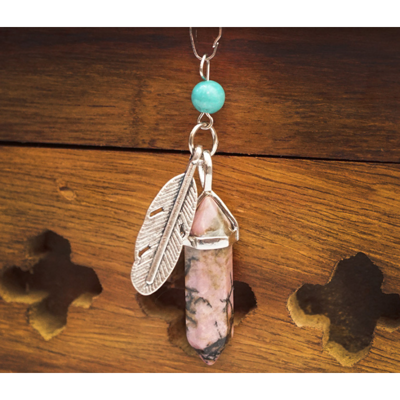 Кулон Перо вставка Родоніт