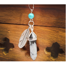 Кулон Перо вставка Сніжний обсидіан