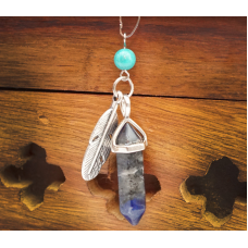 Кулон Перо вставка Синій агат