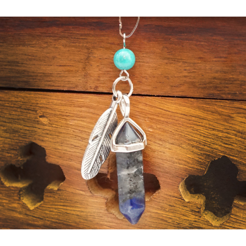 Кулон Перо вставка Синій агат