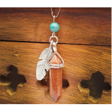 Кулон Перо вставка Червоний авантюрин