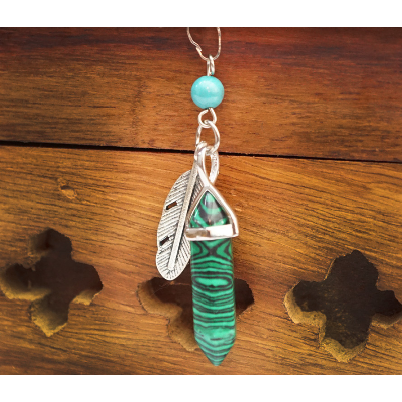 Кулон Перо вставка Малахіт полімерний