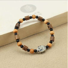 Браслет дерев“яні намистини + Яшма далматин