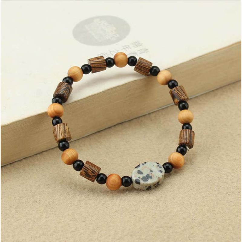 Браслет дерев“яні намистини + Яшма далматин