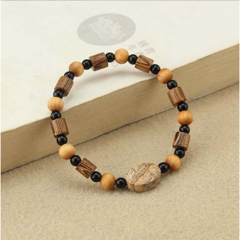 Браслет дерев“яні намистини + Пісочна яшма