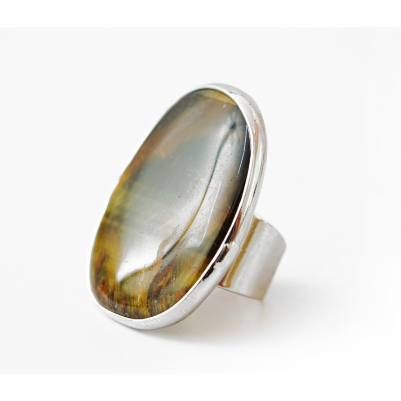 Кільце з великим натуральним каменем Тигрове око