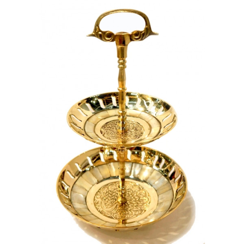 Цукерниця 2 ярусу Shell жовтий метал Арт.19030