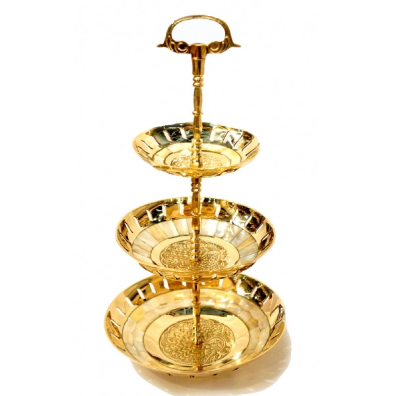 Цукерниця 3 ярусу Shell жовтий метал Арт.19040