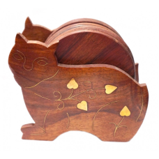 Набір 6 підставок під гаряче з червоного дерева Кіт