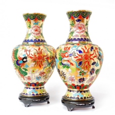 Дві вази на підставці перегородчаста емаль Дракон Фенікс