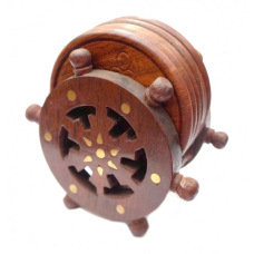 Набір 6 підставок під гаряче з червоного дерева Штурвал