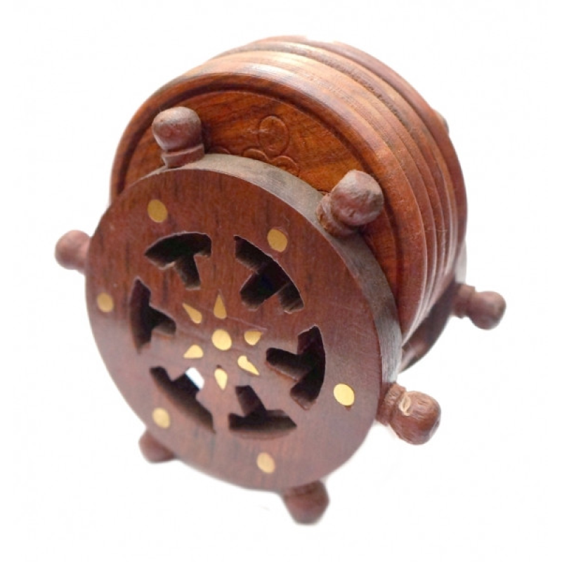 Набір 6 підставок під гаряче з червоного дерева Штурвал