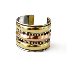 Браслет Скоба 3 дуті смужки 3 металу