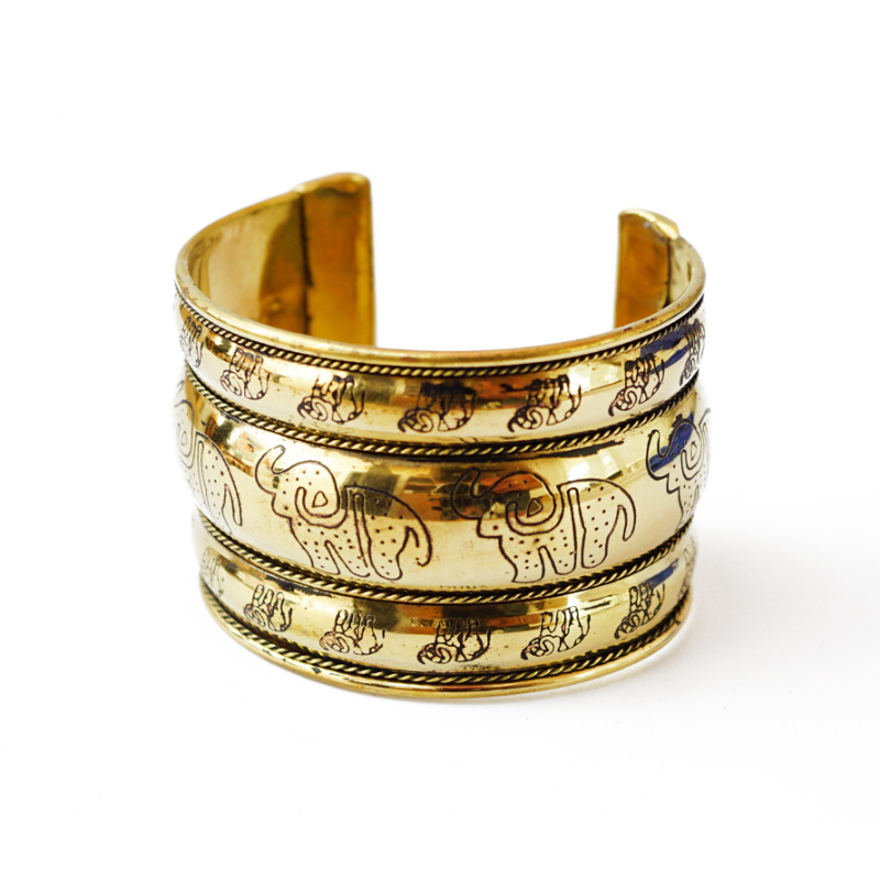 Браслет Скоба Слоніки 3 дуті смужки жовтий метал