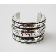 Браслет Скоба Слоніки 3 дуті смужки білий метал