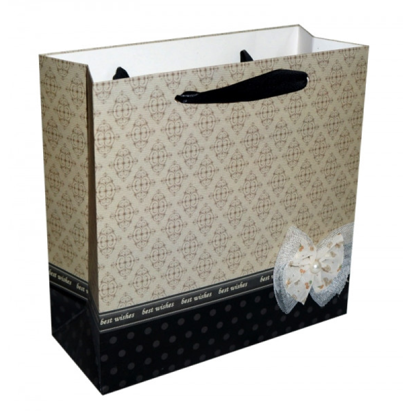 Пакет подарунковий Бантік Чорний + бежевий