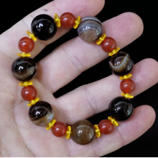 Браслет Коричневий агат з червоним агатом