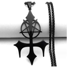 Пентакль на перевернутому хресті чорний метал з ланцюжком 60см.