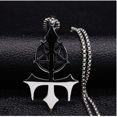 Пентакль на перевернутому хресті білий метал з ланцюжком 60см.