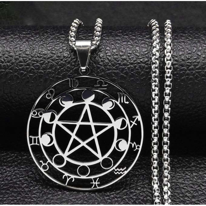 Фази місяця в зодіаку білий метал з ланцюжком 60см.