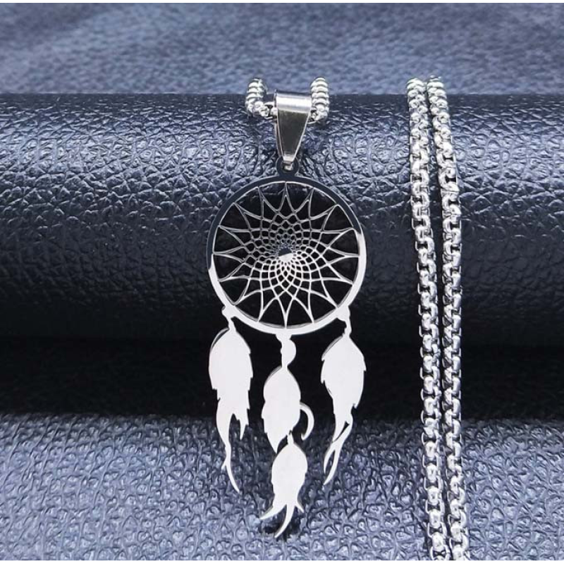 Ловець снів білий метал з ланцюжком 60см.