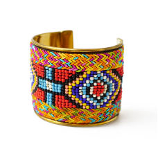 Браслет Скоба Біссер + Шкіра №4