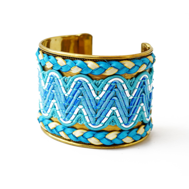 Браслет Скоба Біссер + Шкіра №10