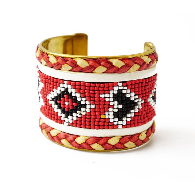 Браслет Скоба Біссер + Шкіра №11