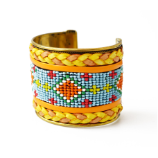 Браслет Скоба Біссер + Шкіра №12