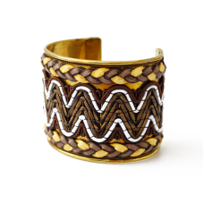 Браслет Скоба Біссер + Шкіра №15