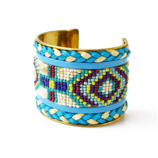 Браслет Скоба Біссер + Шкіра №16