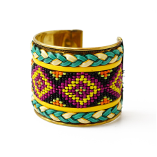 Браслет Скоба Біссер + Шкіра №17